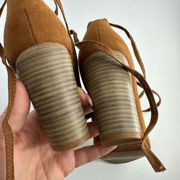NEW BC Faux Suede Open Toe Brown Strappy Lace Up Bootie Size 6 Every Day Comfort - Picture 6 of 9